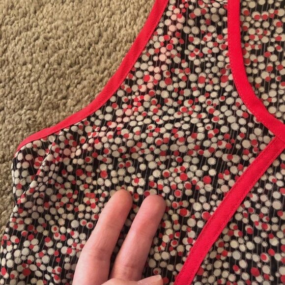 COLLECTIVE CONCEPTS Cream Beige Coral Black Polka Dot Striped Sheer Tank Medium - Picture 12 of 12